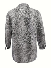 Women's Plus Leopard Print Button Up Long Sleeve Shirt Mini Dress