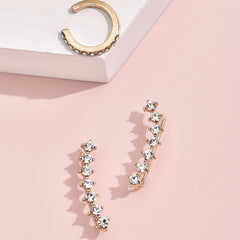 3pcs Geometric Crystal Stud Huggie Earrings Set Golden Wedding Party Jewelry