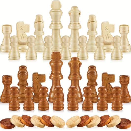 Wooden Checkers Chess Set with Storage Bag