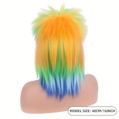 Rainbow Spiky Mullet Wig Cockscomb Wig Synthetic Wig With Bangs