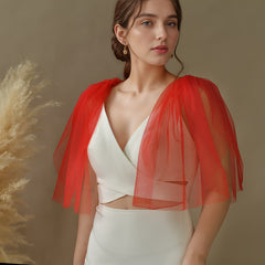 Detachable Bridal Shawl Puff Sleeves Nylon Wedding Dress Accessory