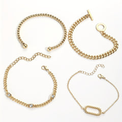 4 Pcs Rhinestone Inlaid O Buckle Chain Bracelet Set