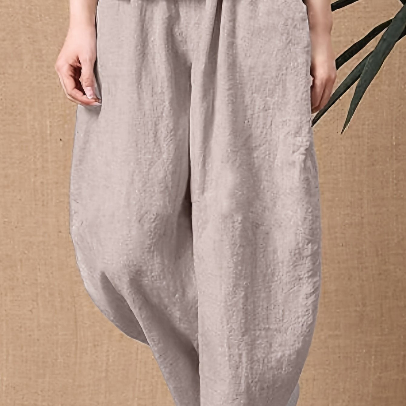  Elastic High Rise Crop Pants with Pockets