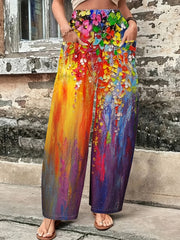  Casual Painting Print Wide Leg Pants