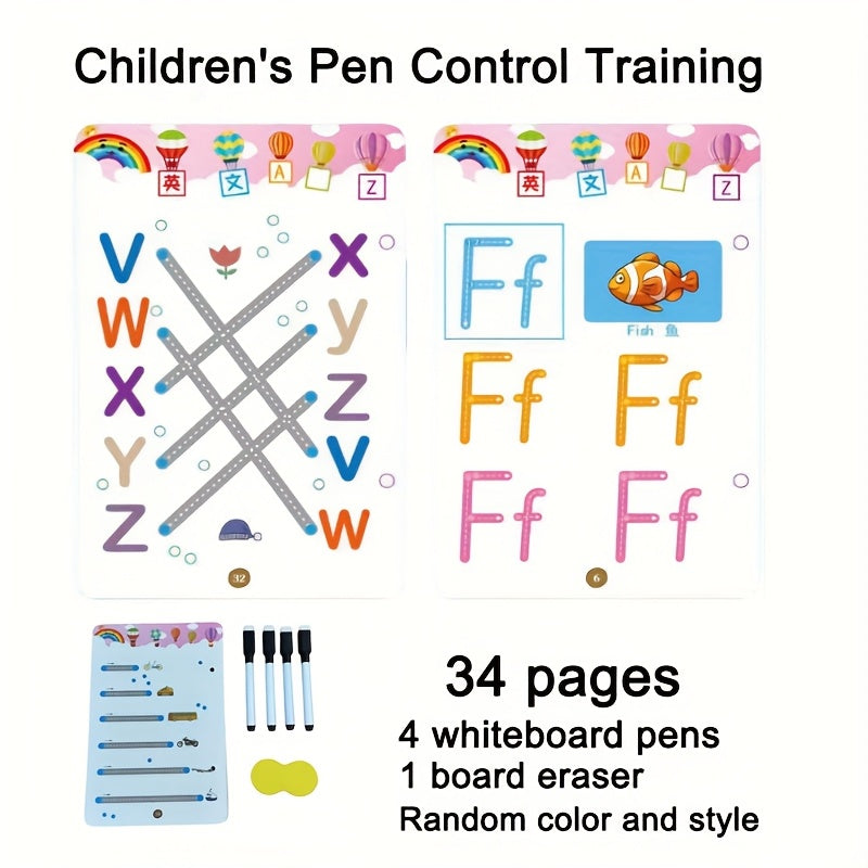 Math Workbook Set with 34 Pages, 4 Pens, Eraser, Colored Sheets