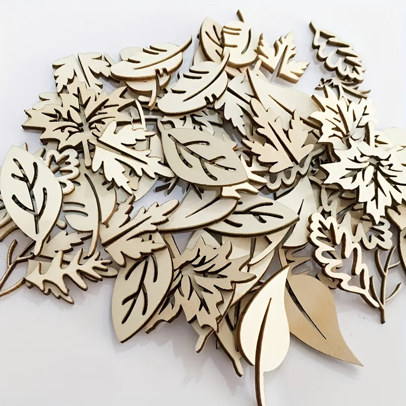 50pcs Wooden Blank Mixed Leaves Wood Cutouts for DIY Craft