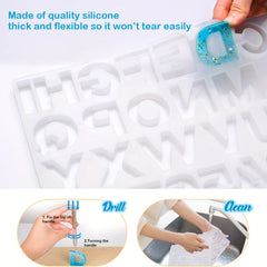 134Pcs Silicone Alphabet Resin Molds Kit for Epoxy Resin Casting with Hand Drill