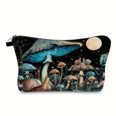 Portable Mushroom Print Makeup Bag Waterproof Cosmetic Case Travel Organizer