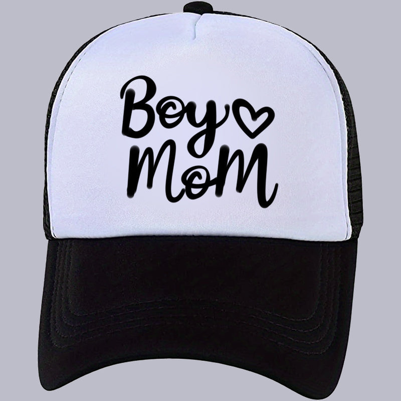 Boy Mom Printed Trucker Hat Baseball Cap Adjustable Mesh Sunshade Dad Hat