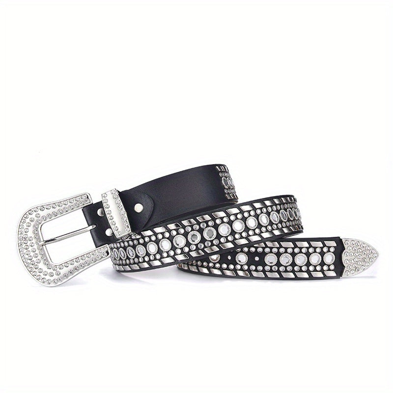 Glamorous Rhinestone Inlaid Wide Leather Belt for Men