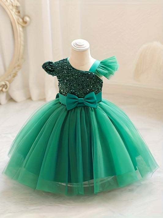 Bowknot Sequin Mesh Gown Dress for Baby Girls - Perfect for Parties