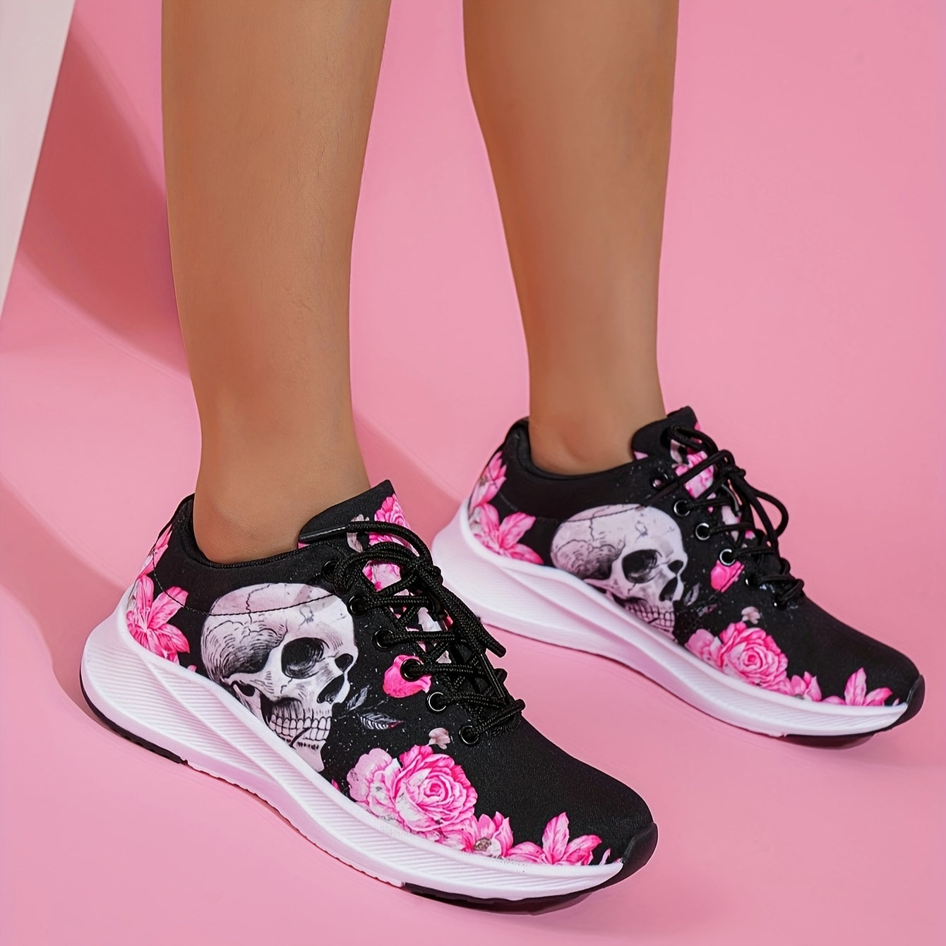 Skull & Rose Pattern High-Tech Sneakers