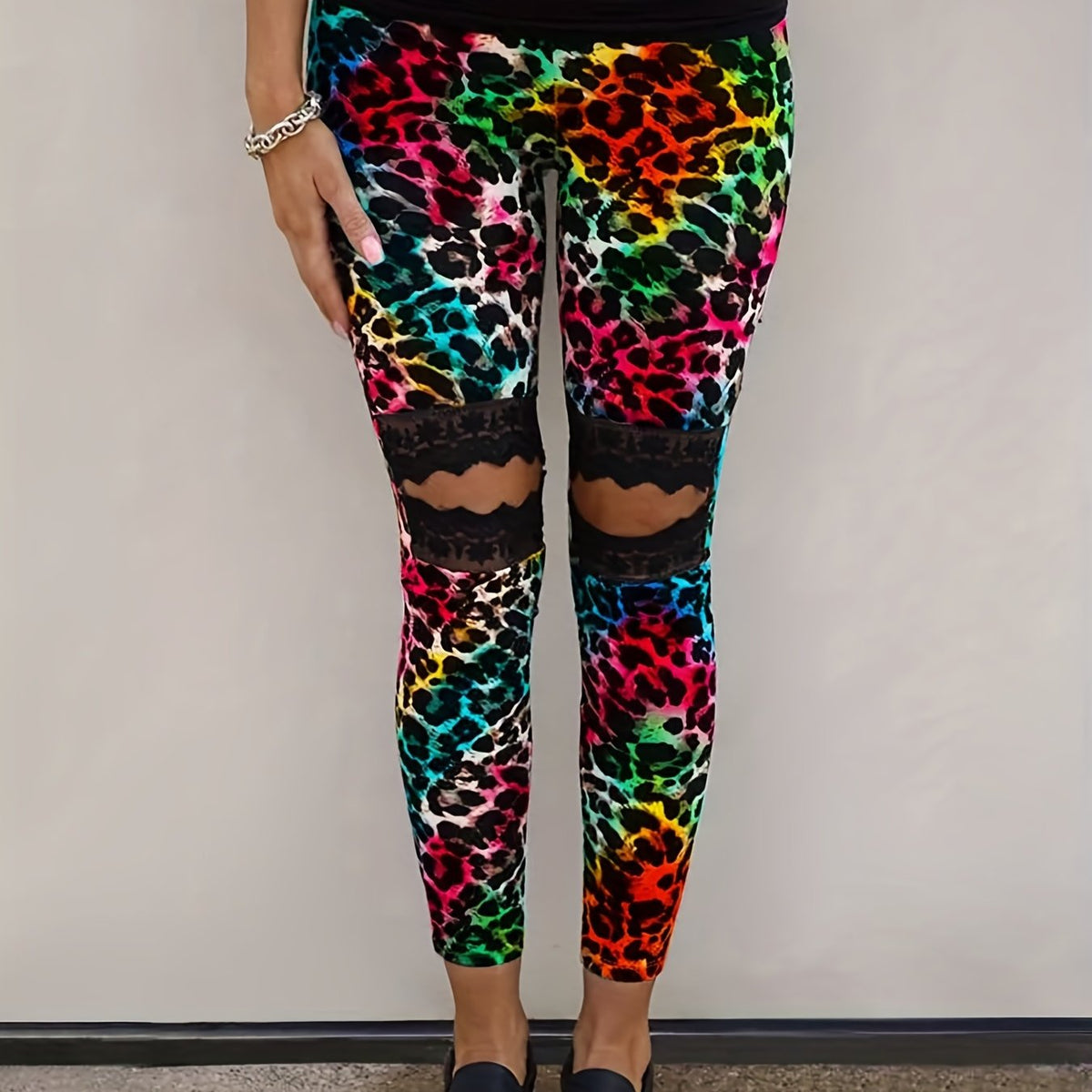 Colorful Leopard Leggings Sexy Lace High Waist Slim Long Length Leggings
