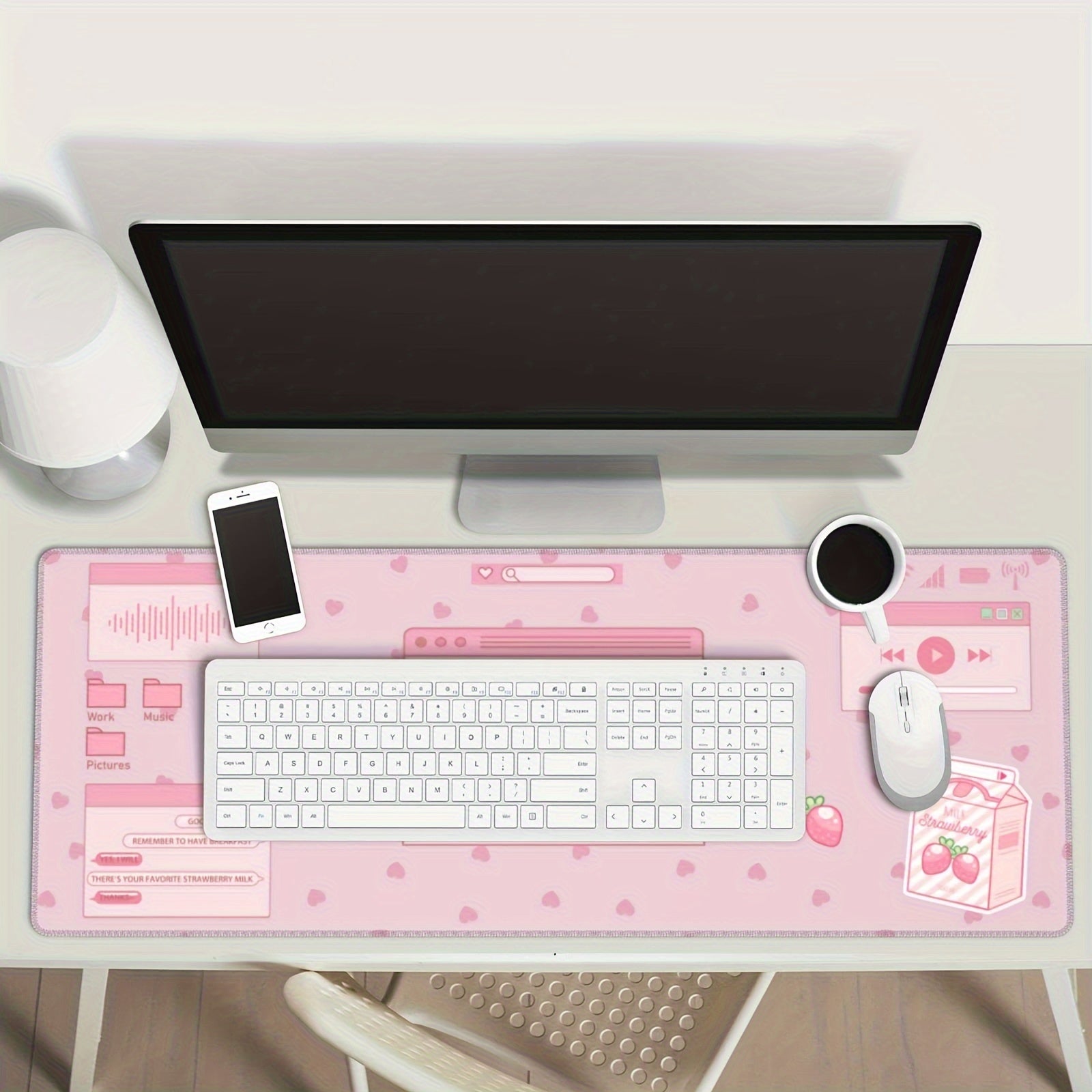 Pink Strawberry Milk Gaming Mouse Pad XL Large Extended Mousepad