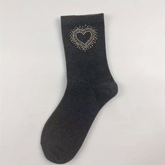 Heart Rhinestone Mid Tube Socks Women's Stockings