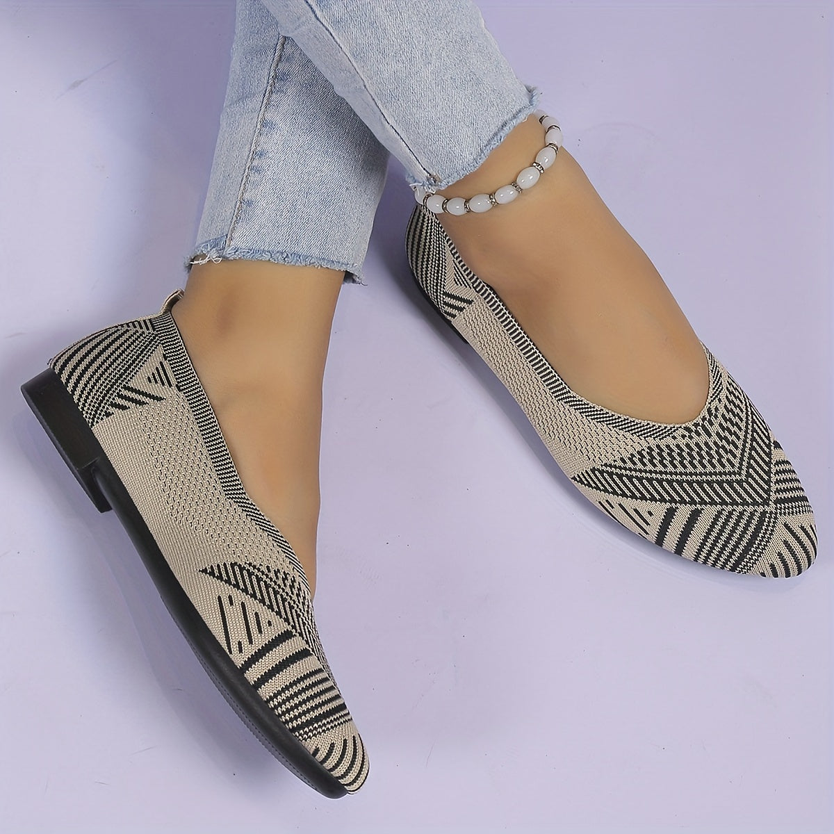 Women's Knit Slip On Comfort Flats Soft Sole Casual Walking Shoes