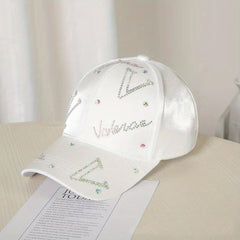 Pink Rhinestone V Decor Baseball Cap Adjustable Dad Hat