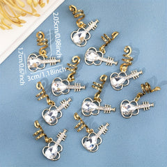 10pcs Guitar Crystal Hair Rings Hippie Style Hair Accessories