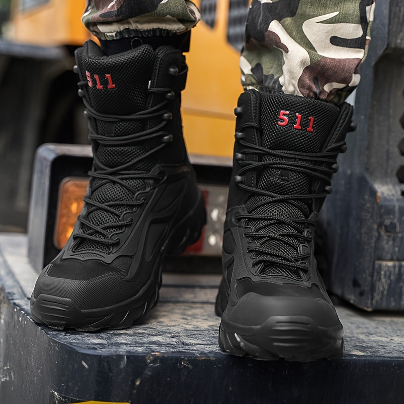 Men's Solid High Top Military Style Hiking Boots