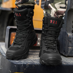 Men's Solid High Top Military Style Hiking Boots