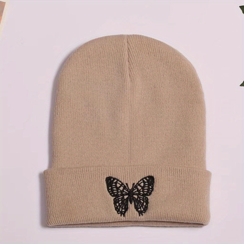 Butterfly Embroidery Knitted Hat Ski Outdoor Warm Hat