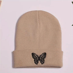 Butterfly Embroidery Knitted Hat Ski Outdoor Warm Hat