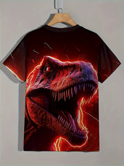 Dinosaur 3D Print Boy's Short Sleeve T shirt Round Neck Casual Top