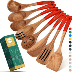8 Pack Wooden Spoons for Cooking Nonstick Kitchen Utensil Set