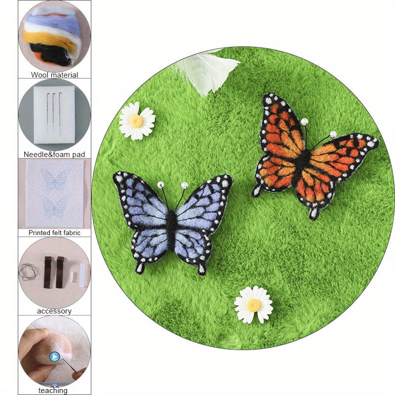 Butterfly Hairpin Brooch Wool Felt DIY Kit with Embroidery Cloth Threads Needles