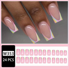 24 pcs Glossy Square Pink Press On Nails - Acrylic False Nails for Women & Girls