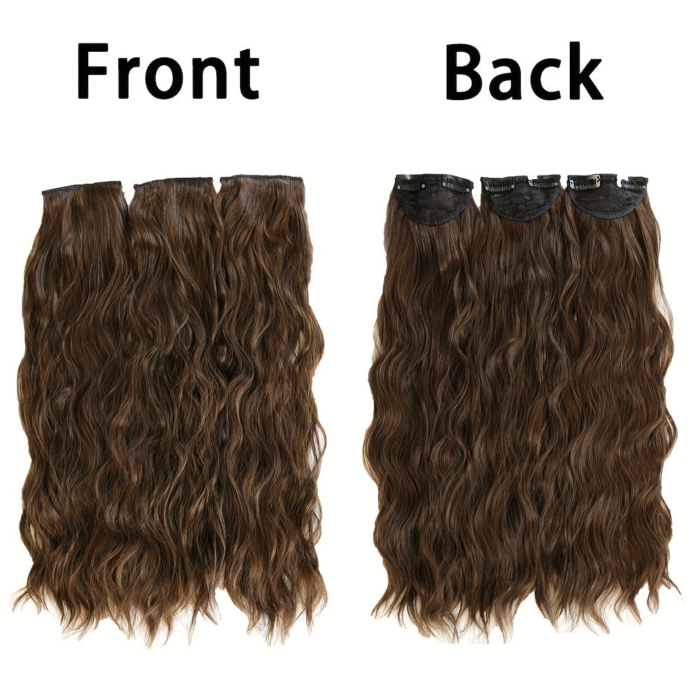3pcs Water Wave Clip-In Hair Extensions for Women Natural Curly Hair Pieces