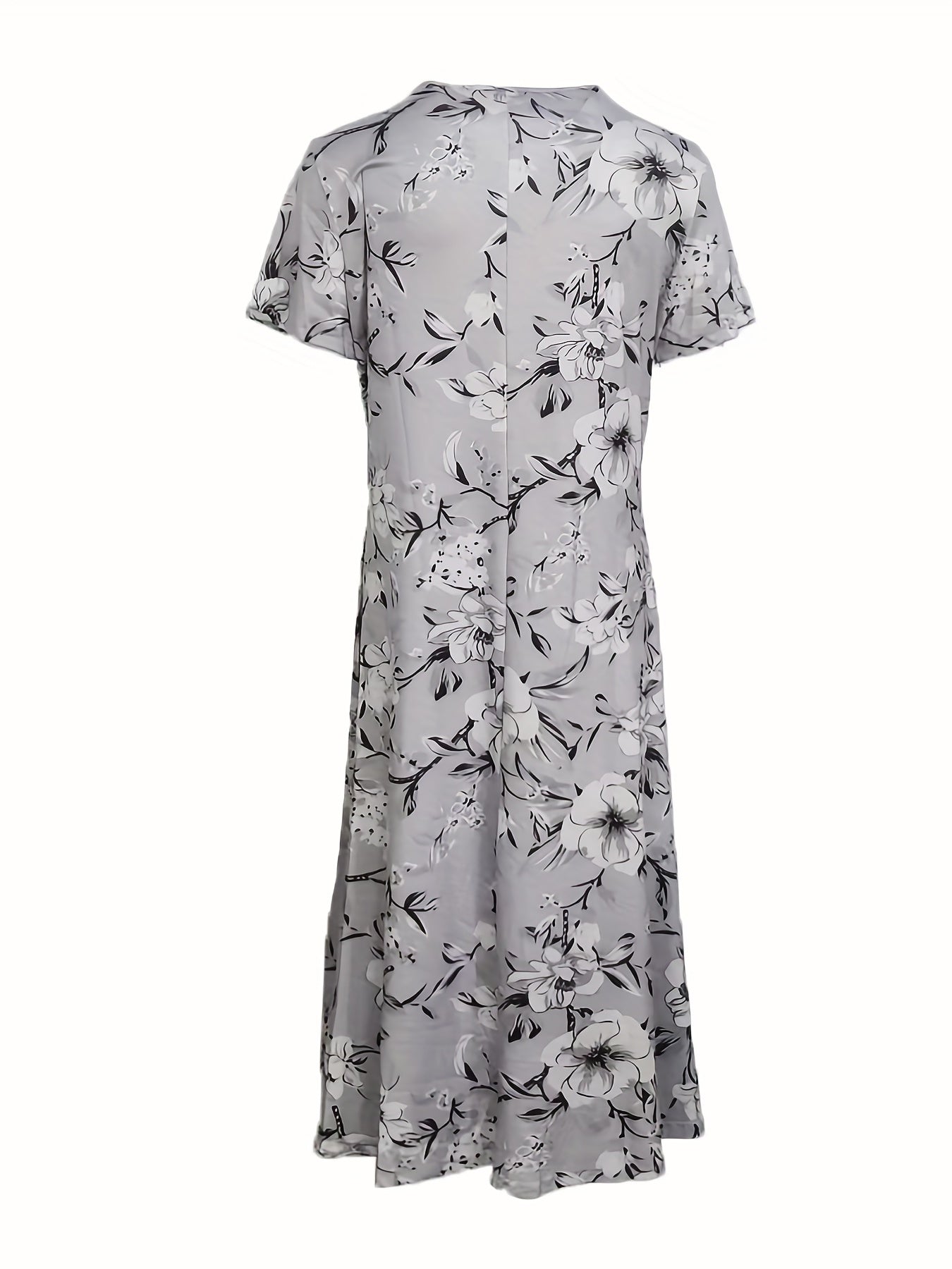 Floral Print V Neck Dress Short Sleeve A Line Summer Dress