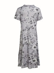 Floral Print V Neck Dress Short Sleeve A Line Summer Dress