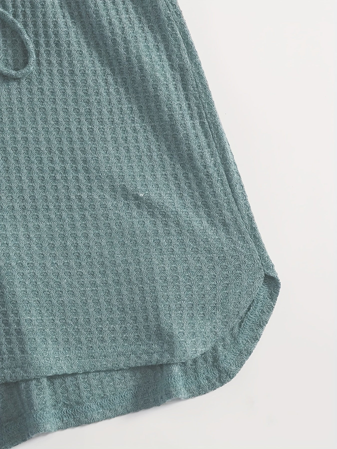 Waffle Knit Cami Top & Drawstring Shorts Set Women's Clothing