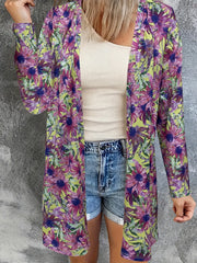  Floral Print Long Sleeve Open Front Cardigan