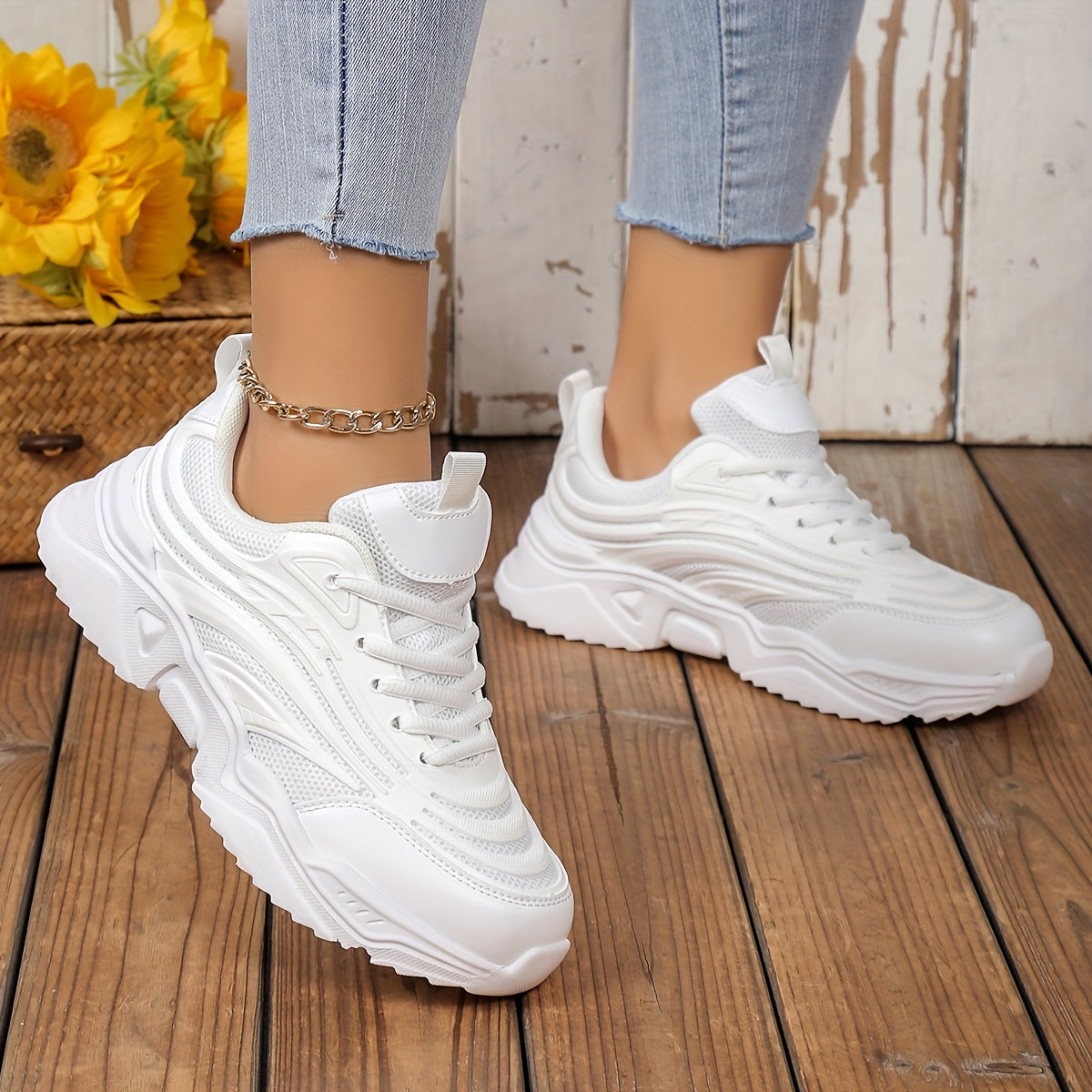 Chunky Sneakers Heighten Lightweight Woven Shoes Breathable Running Shoes