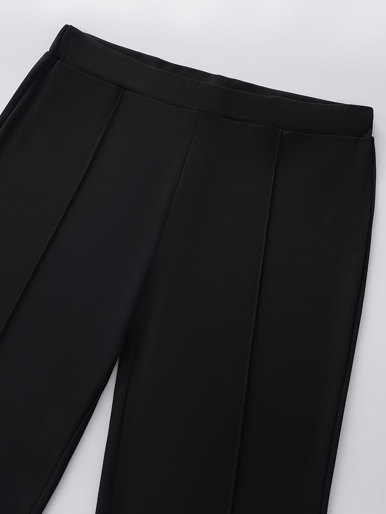 Plus Size Solid Stitching Elastic High Rise Flared Leg Trousers