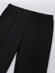 Plus Size Solid Stitching Elastic High Rise Flared Leg Trousers