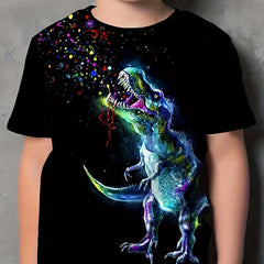 Kids Polka Dot Dinosaur 3D Print T-shirt Short Sleeve Tee