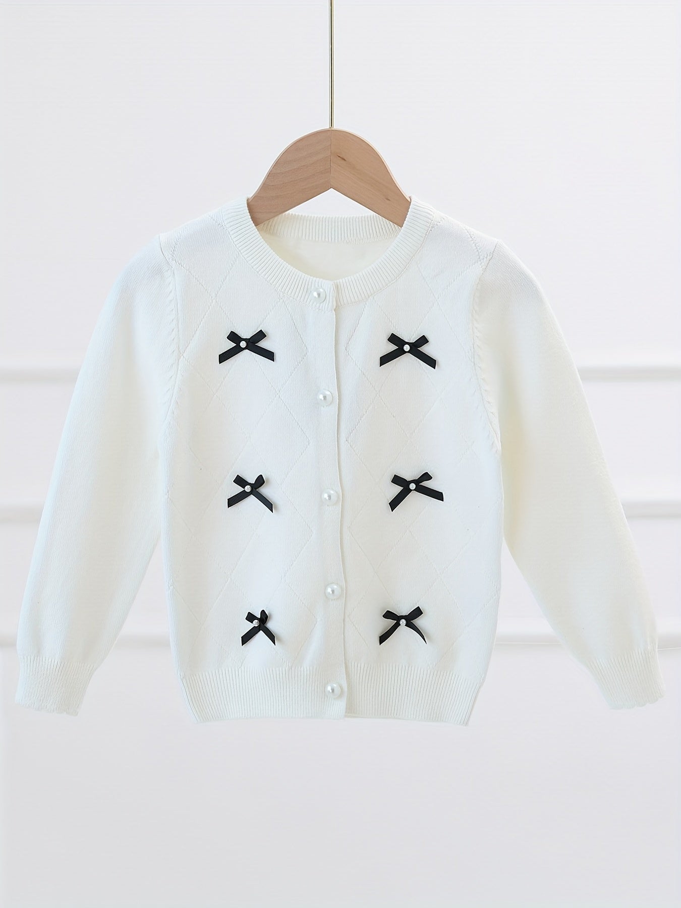 Girls' Sweet Bowknot Knit Cardigan for Spring and Fall