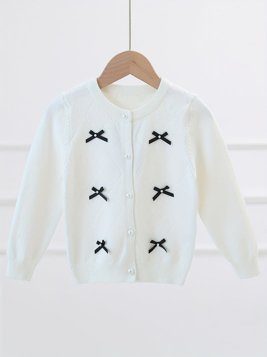 Girls' Sweet Bowknot Knit Cardigan for Spring and Fall