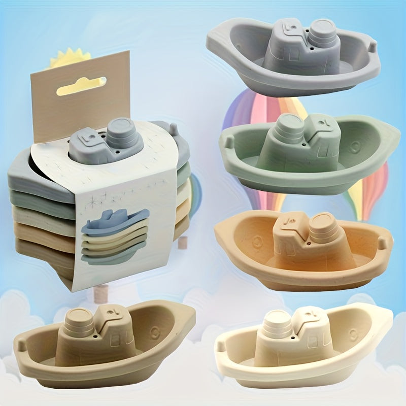 5pcs Kids' Bathroom Stacking Toy Set, Water Play Boats Floating Bath Toy