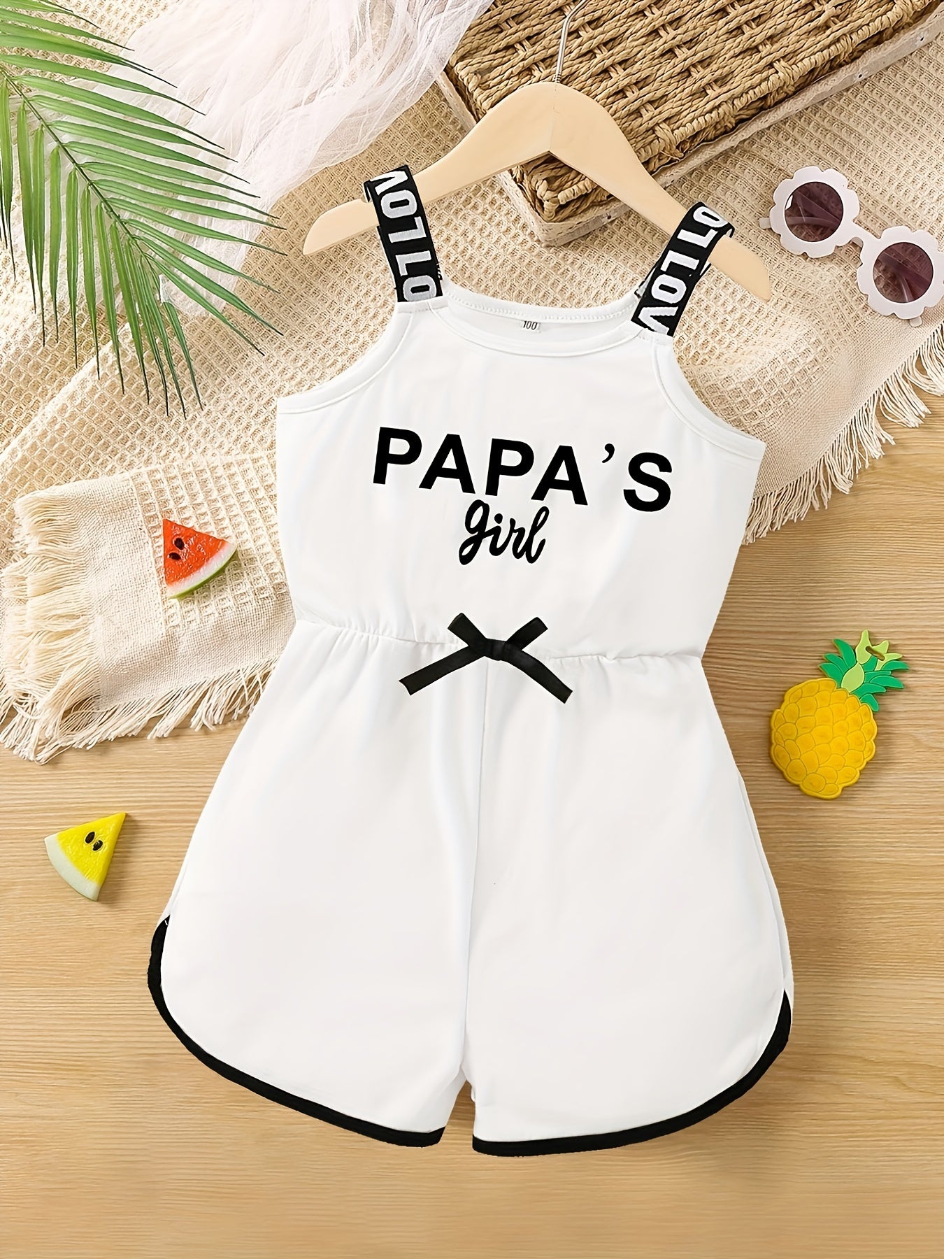 Girls' Fancy Letter Print Sports Casual Romper Jumpsuit