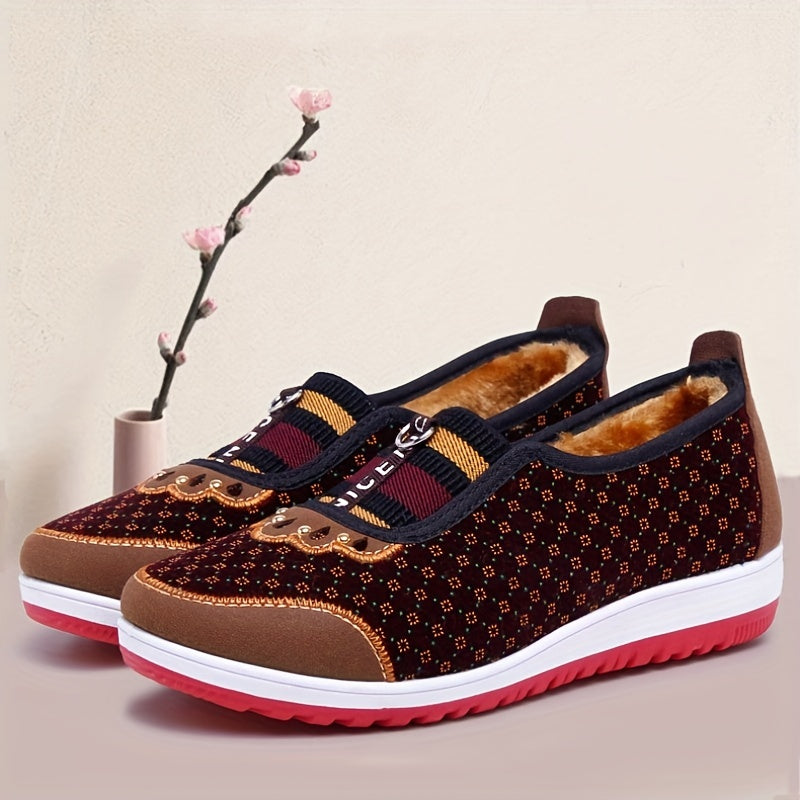 Women's Floral Pattern Plush Lined Canvas Shoes