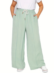 Women's Plus Wide Leg Pants Drawstring Elastic with Pockets