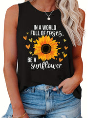  Sunflower Slogan Print Tank Top