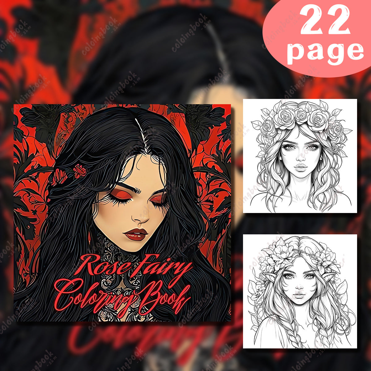 Rose Fairy Coloring Book for Adults