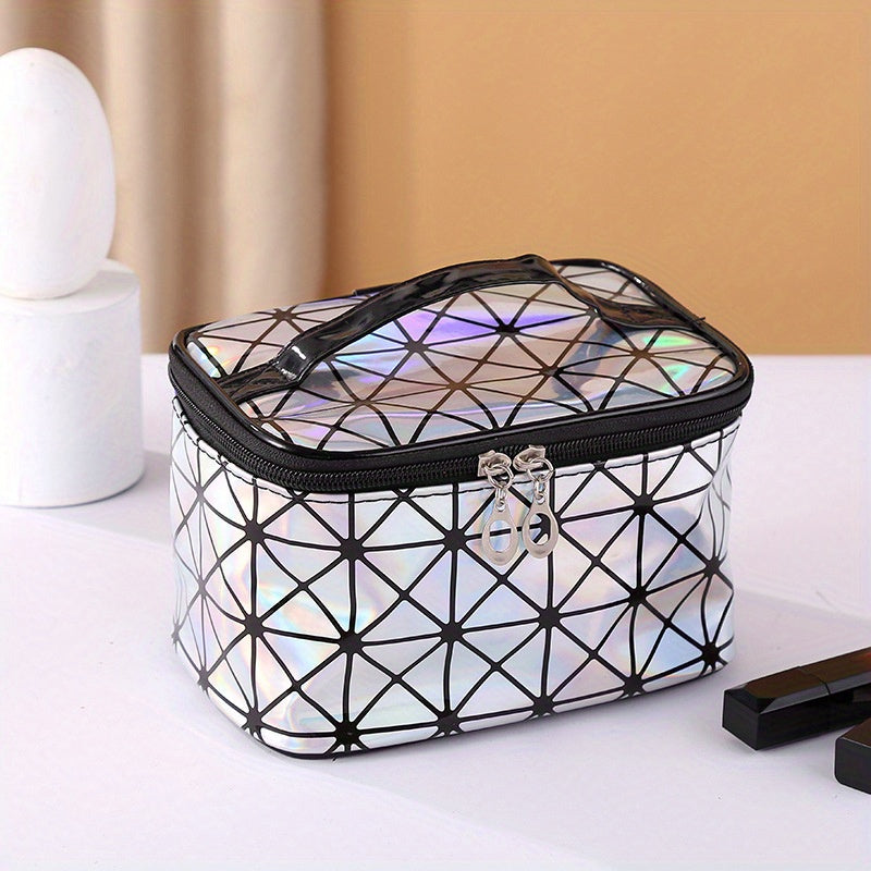Laser Geometric Pattern Cosmetic Bag Zipper Storage Handbag