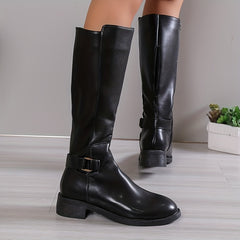 Women's Knee High Side Zipper Chunky Heeled Boots
