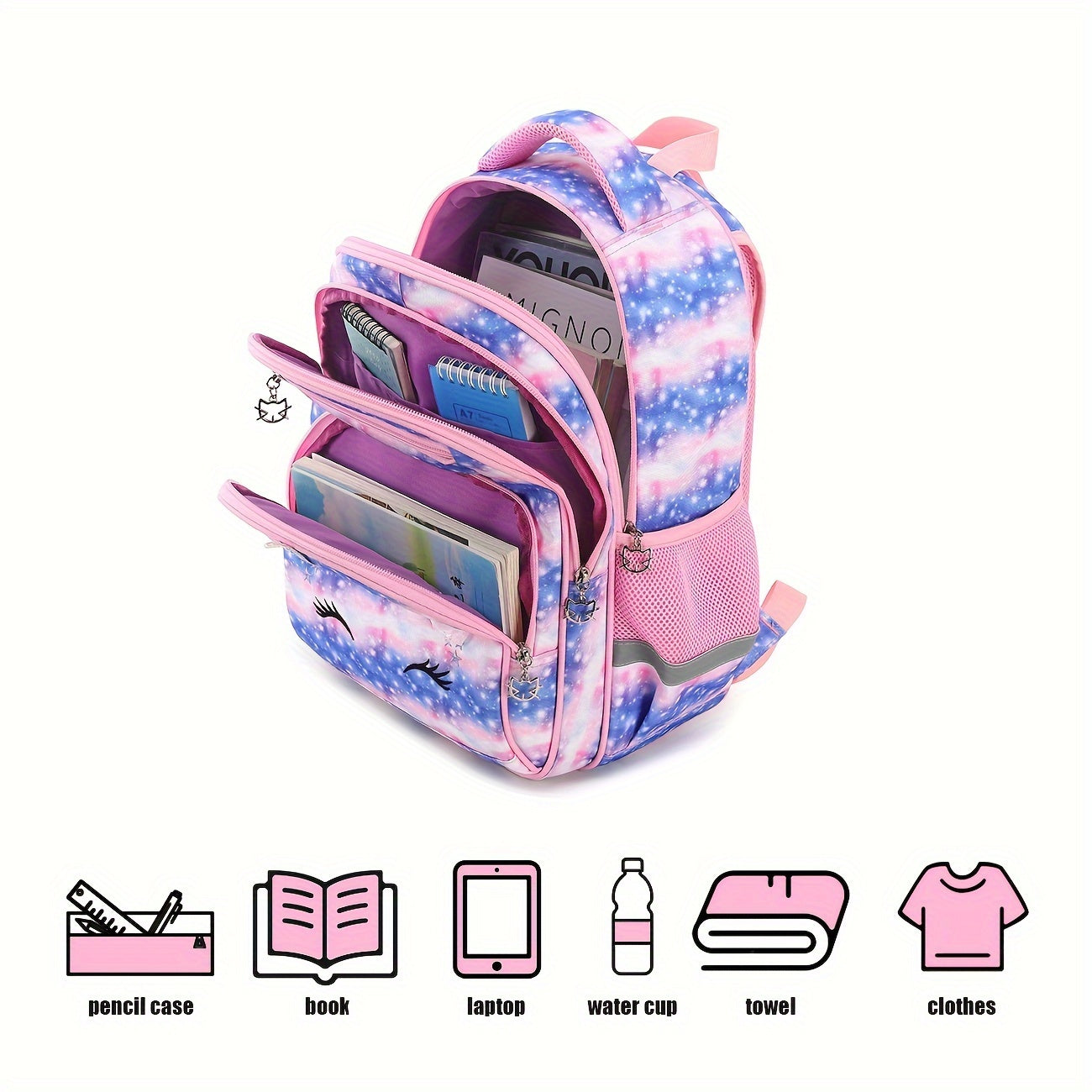 Unicorn Pattern Girls Lightweight Backpack Large Capacity Compartment